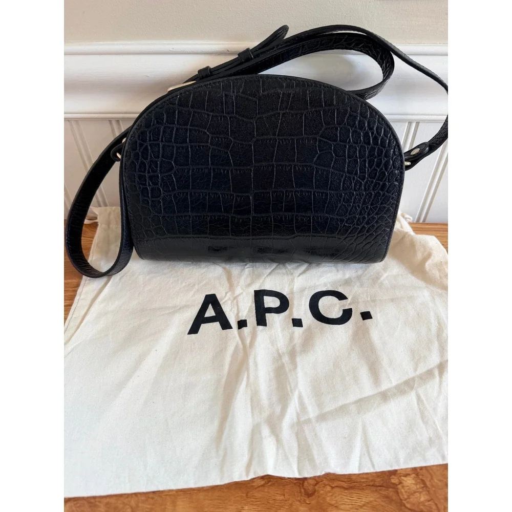 A.P.C. Demi-Lune Bag Black Croc Embossed Leather Half Moon Crossbody OS